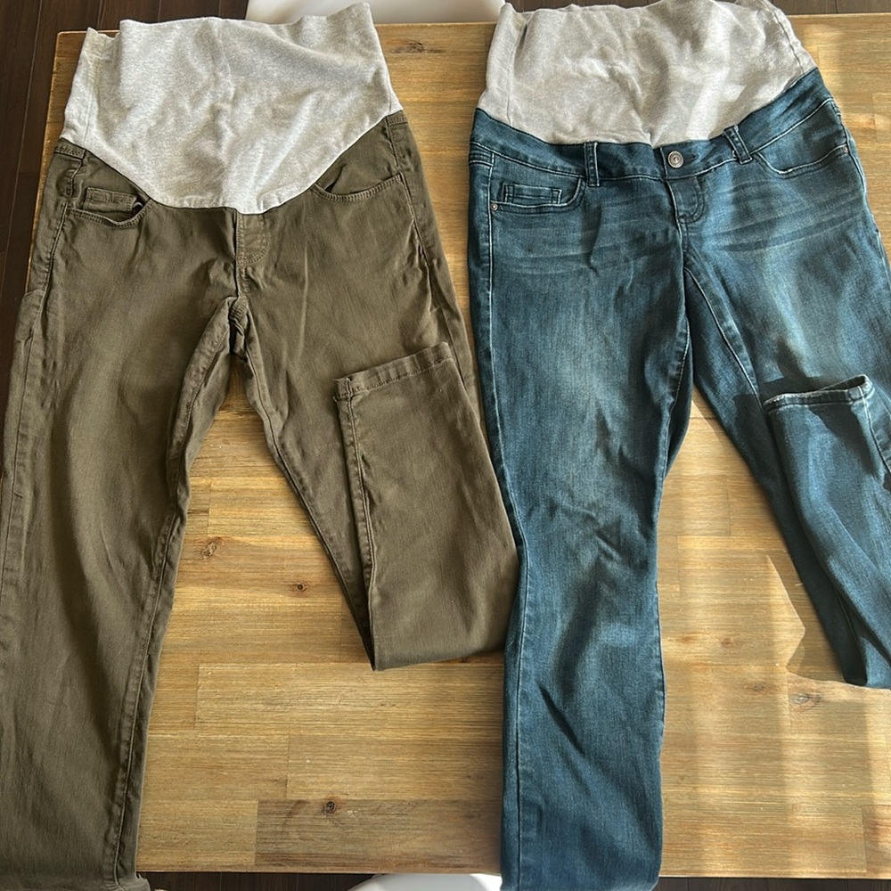 Stylish Women's Maternity Jeans in Blue and Green